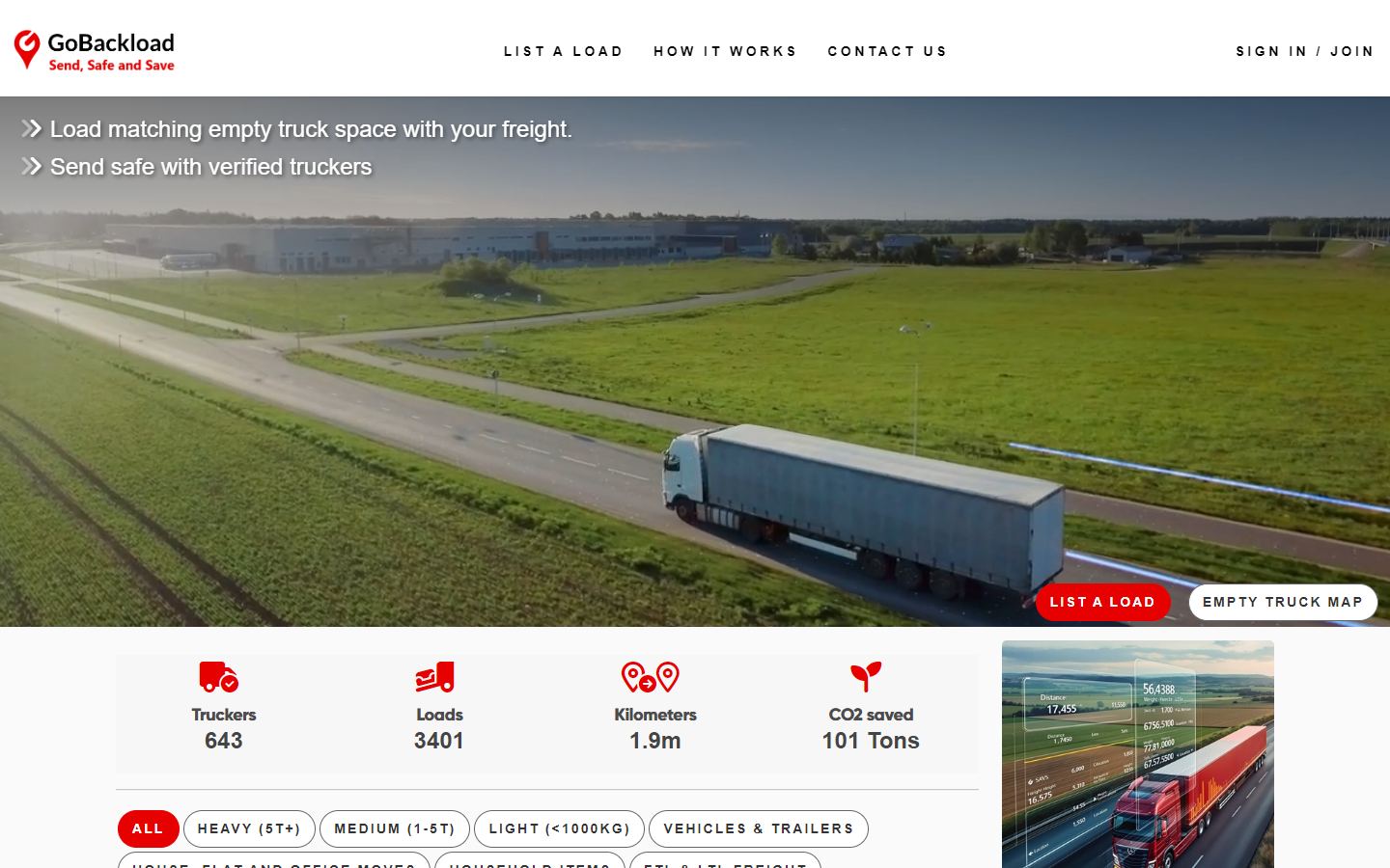 GoBackload homepage screenshot